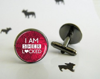 I Am Sherlocked - Cufflinks with glass cabochon - Special wedding gift - Geek gift - Romantic - Etsy special gift