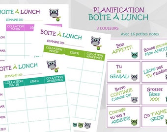 Planification de Boîte à Lunch pour ENFANTS, fichier digital à imprimer, retour à l'école, thème petits hiboux
