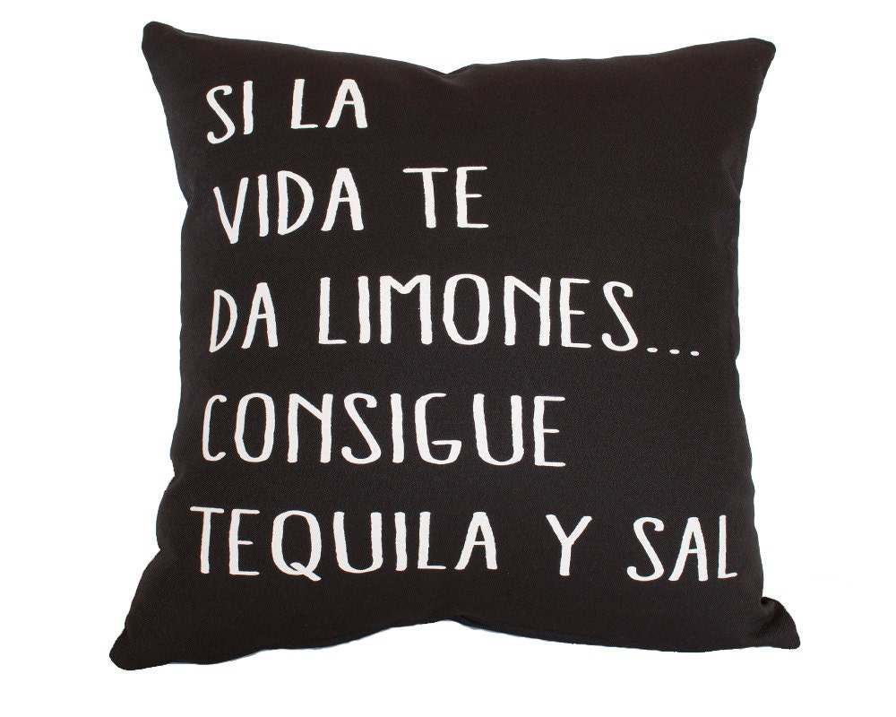 Mexican Spanish Quote Tequila y Sal Black Linen Decorative