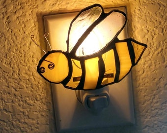 Stained Glass Bee Nightlight-Bumble Bee Nightlight-Stained Glass Nightlights-Home Decor-Bumble Bee-Stained Glass Bee