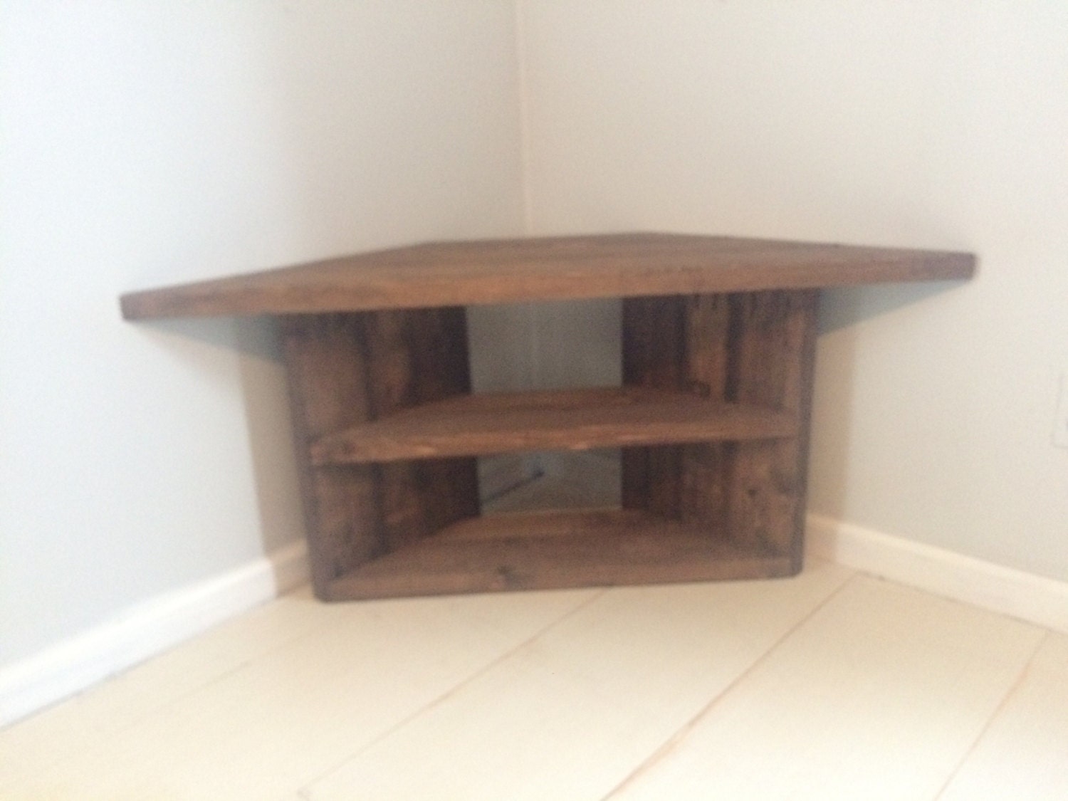 Rustic Walnut Corner TV Wood Console Table 42