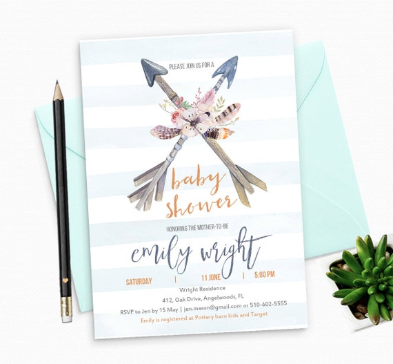 Printable Baby Shower Invitation for Boy - Boho Arrows Printable Baby Boy Shower Invitation