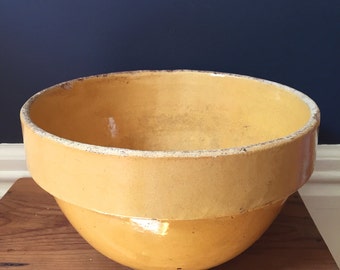 Items similar to Antique Yellow Ware Blue & White Band Stoneware Bowl ...