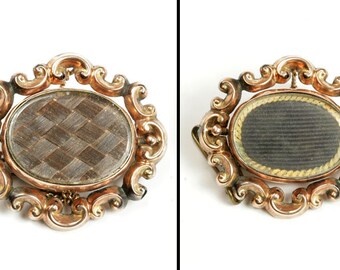 VICTORIAN Mourning Brooch 10K 2-Sided Hair