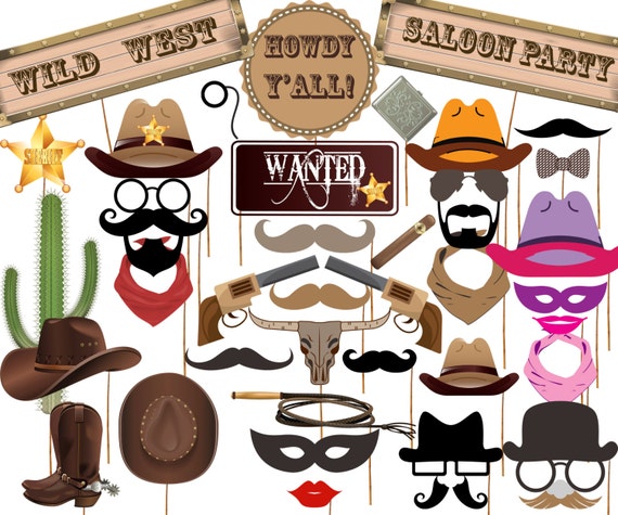 Cowboy Photo Booth Props: WESTERN PARTY PROPS by stickericashop
