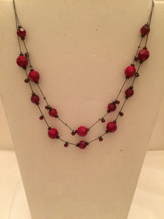 Ruby Floating Bead Double Strand Necklace/Beaded