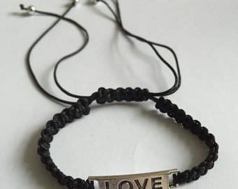 Adjustable black love bracelet