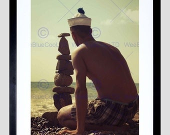 Photo Painting Beach Rocks Tower Ocean Sea Art Poster Print FEBMP11328