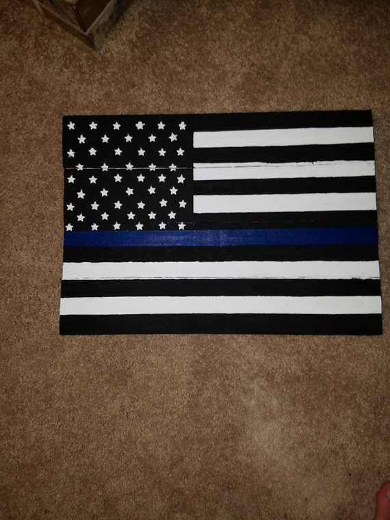 Thin blue line flag wood wall art by YiDayDesigns on Etsy