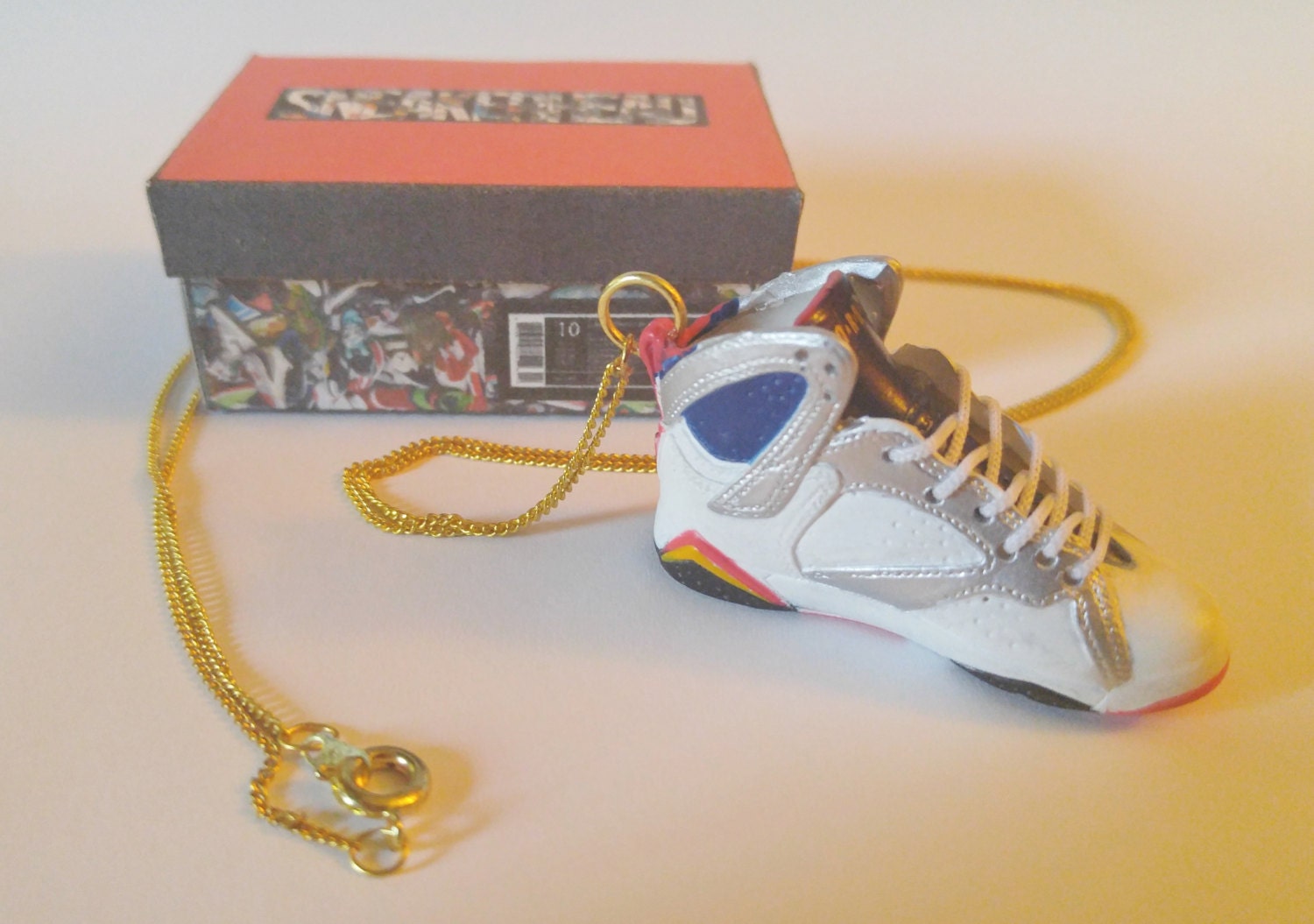 Mini Air Jordan 7 Sneaker Necklace with Gold Plated Curb Chain