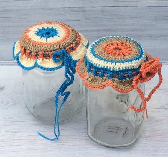 Mason Jar cover/set of 2/ Doily Crochet Lid Cover/jam jar
