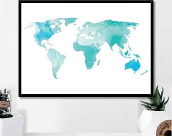 Watercolor Map // Minimalist Poster // Wall Art Print // Typography // Fashion // Scandinavian Poster // Boho // Modern Office