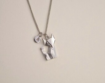 personalized fox necklace hand stamped disc initial necklace dainty delicate silver monogram necklace bridesmaid necklace