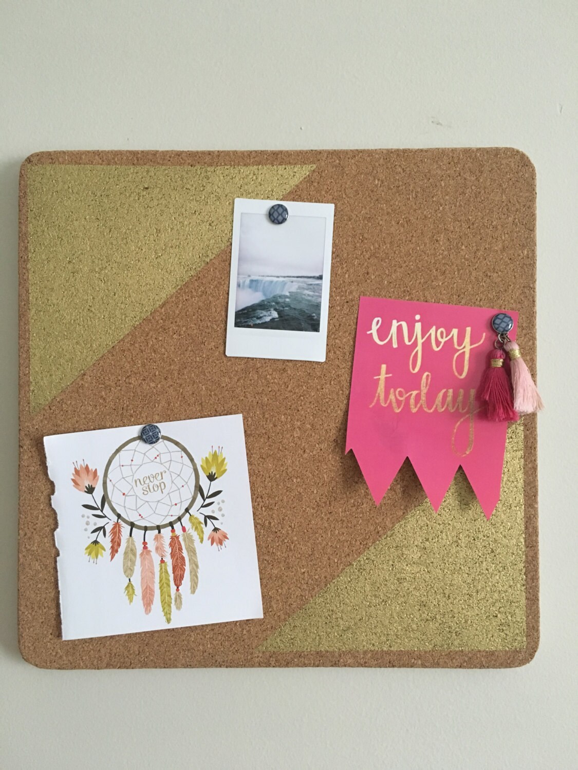 Gold Accent Hanging Cork Board Wood Backed 11x11