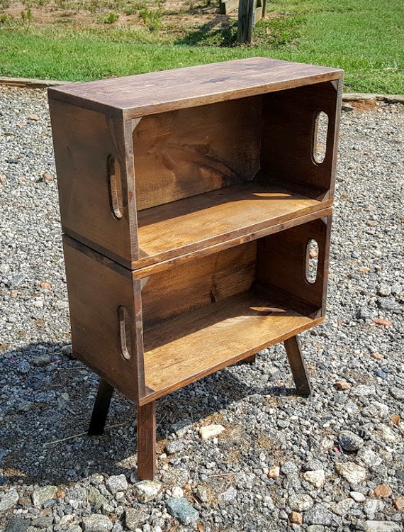 Solid wood crate bookcase with splayed legs-24 Long