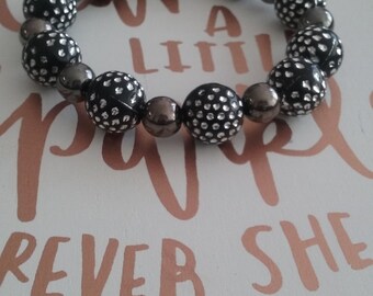 Items similar to Black And Silver Beaded Bracelet on Etsy