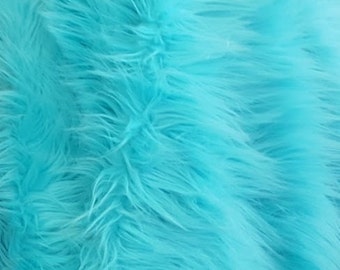 Shaggy Luxury Faux Fake Fur / Aqua Fabric by the yard (Z2)
