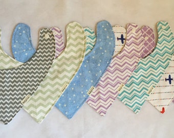 Bandana bib, pattern bib, cotton bib, drool bib, cotton velour, snap bib, unisex bib, chevron bib, airplane bib, stars bib