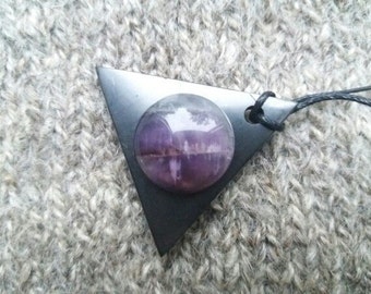 Shungite pendant "Triangle amethyst " from Karelia magic aura stone talisman health