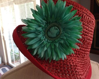 Turquoise silk flower with Turquoise cabochon
