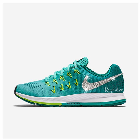 Womens Nike Air Zoom Pegasus 33 Turquoise White Custom Bling