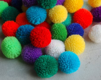 50 PCS x Medium Pom Poms Handmade Craft Supplies in Mixed Colors