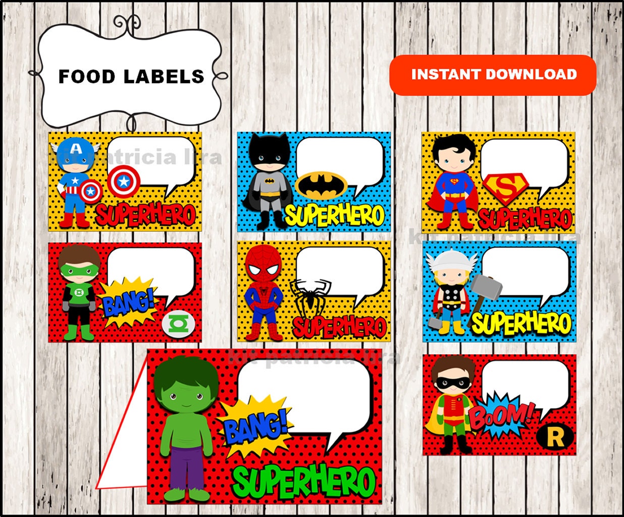 superhero food labels instant download superhero food tent