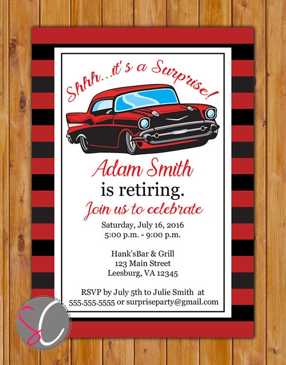 Adult Surprise Classic Car Retirement Party Invite Red Car