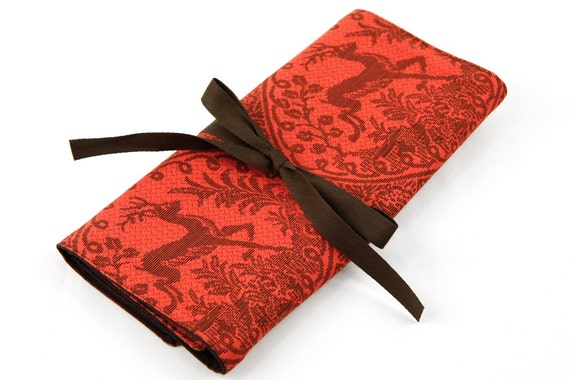 Short Knitting Needle Case Organizer - Lineage Coffee - brown pockets for circular, double pointed, interchangeable or travel