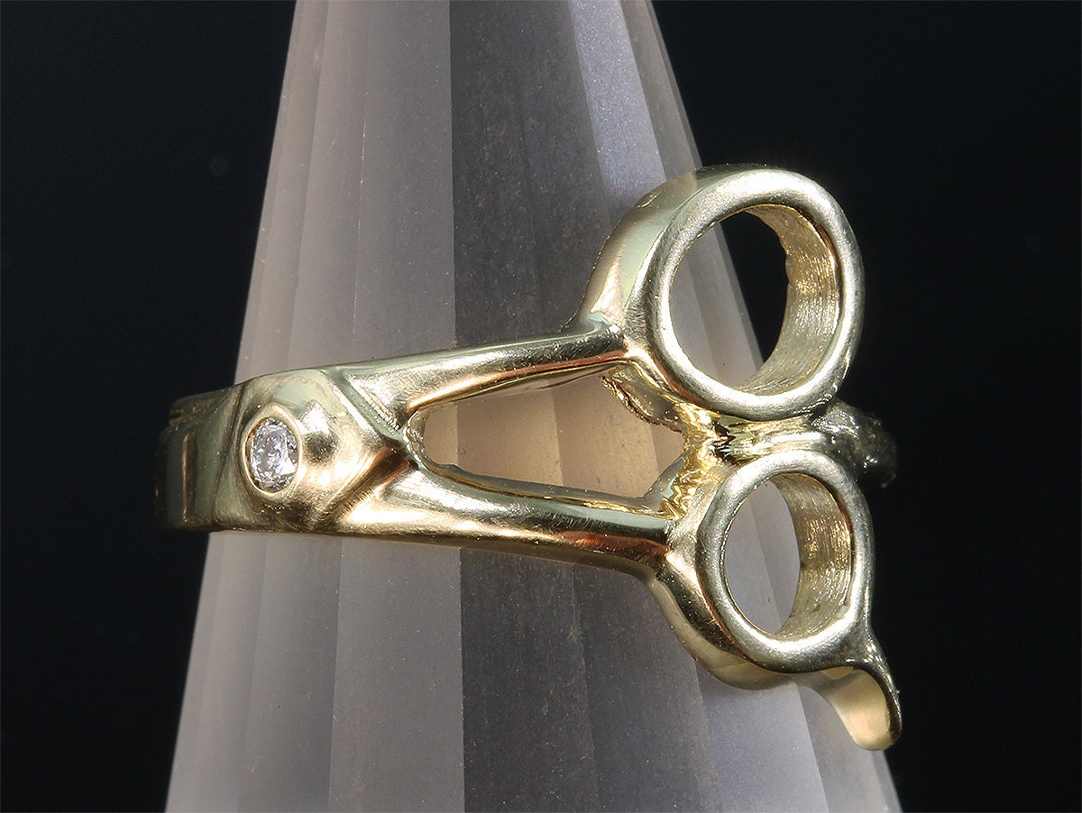 14K Gold Men's Scissor Ring © with Diamond by Cavallo Fine
