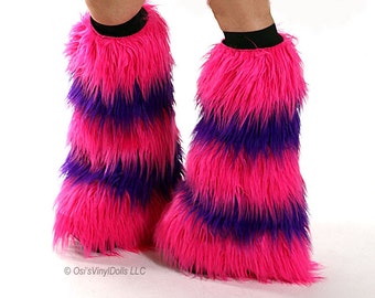 Fluffies Hot Pink Purple Cheshire Cat Costume Rave Furry Leg Warmers, Alice in Wonderland Costume, Beyond Wonderland
