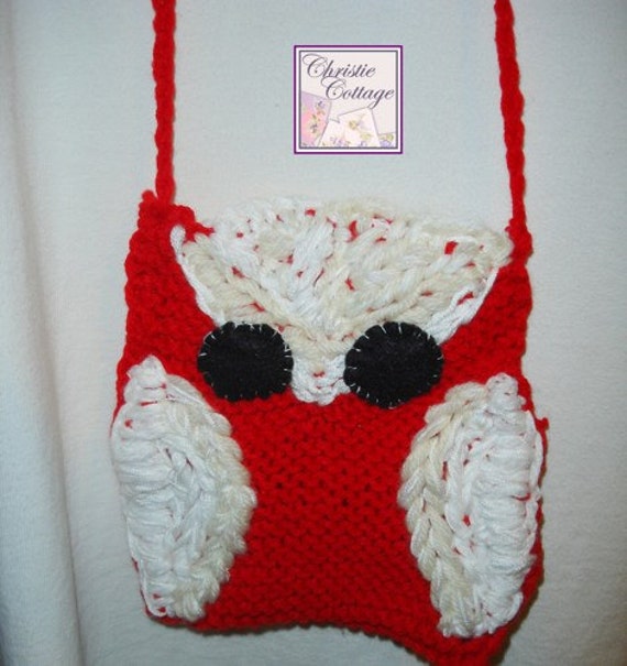 Owl Purse, Hand Knit Purse, Tote, Red