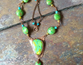 Mohave Green Turquoise Copper Necklace Tribal Southwest