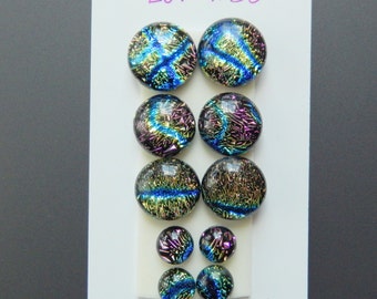 Dichroic Glass Cabs - Lot of Five Matching Pairs - Lot number 30 - Crinklized Dichro