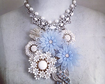 Wedding Statement Necklace, Bridal Necklace, Rhinestone Wedding Necklace, Something Blue Wedding Necklace, Statement Necklace