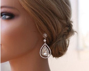 Silver Bridal Earrings Wedding Earrings Crystal Teardrop Earrings Pendant Bracelet Necklace Crystal Embellished Earrings
