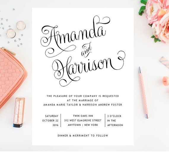 Romantic script wedding invitation