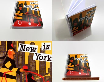New York Firemen, Writing Spiral Bound Diary Travel Journal, Mid Century Modern, Blank Sketchbook, Cute Pocket Notebook, 4x6, Gifts Under 15