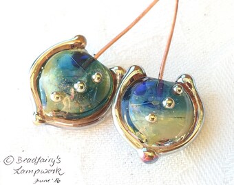 1 Pair At The Beach Silver Glass Headpins Blue Ocean Sparkle Handmade Head Pins Lampwork Beads by Beadfairy Lampwork, SRA