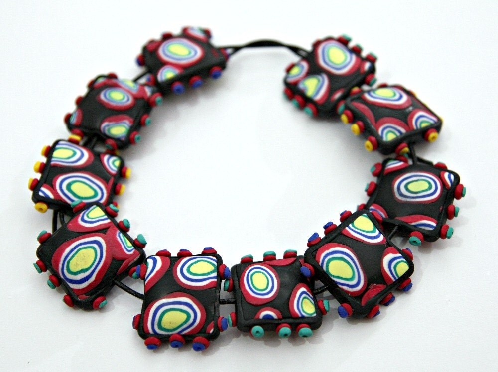 Set of Handmade Polymer Clay Pillow Shaped Beads in Black With