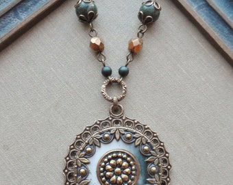 Limerick, Antique Celluloid Button Necklace with Earrings