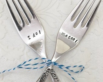 Custom Date Stamped Wedding Fork Set from Girl Ran Away with the Spoon