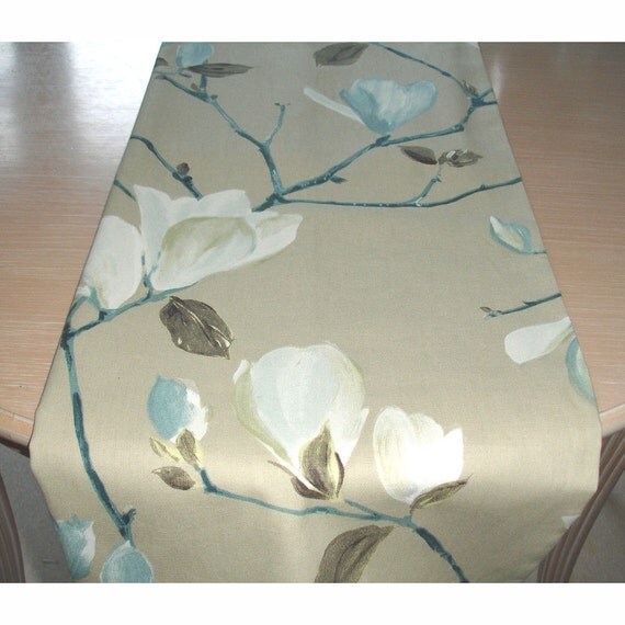 4ft Table Runner Duck Egg Blue and Ivory Cream Taupe by pipdesigns