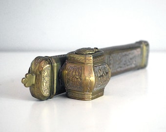 Persian Pen Holder, Calligraphy Scribe Box, 1800s Qalamdan, Brass Inkwell, Islamic Art, Ottoman Antiques, Arabic Calligraphy Quill Holder