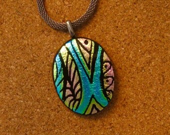 Hand Etched Dichroic Pendant - Fused Glass Pendant - Dichroic Jewelry - Fused Glass Jewelry - Hand Etched Glass - Dichroic Necklace