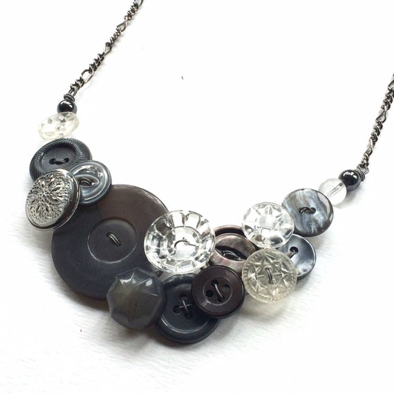 Vintage Button Necklace Glamorous Gray by buttonsoupjewelry