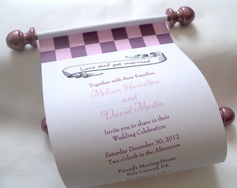 invitations wedding rings on scrolls