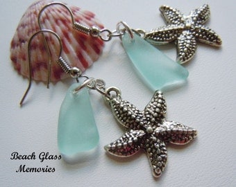 Dangle Earrings Starfish Sea Glass Beach Glass Earrings, Sea Glass Earrings, Seaglass Jewelry