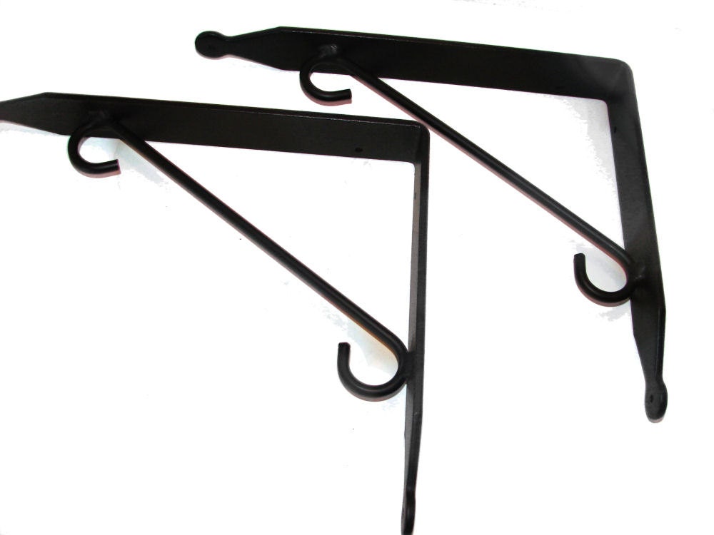 Pair Sturdy Large Wrought Iron Shelf Brackets Craft Room