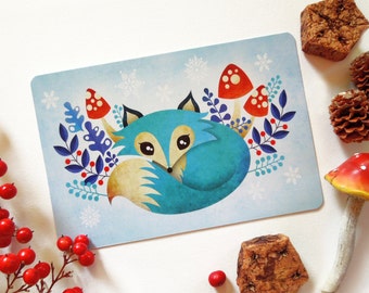 Winter Fox Postcard, Blue Fox, Whimsical Animals Limited Edition Postcard Postcrossing